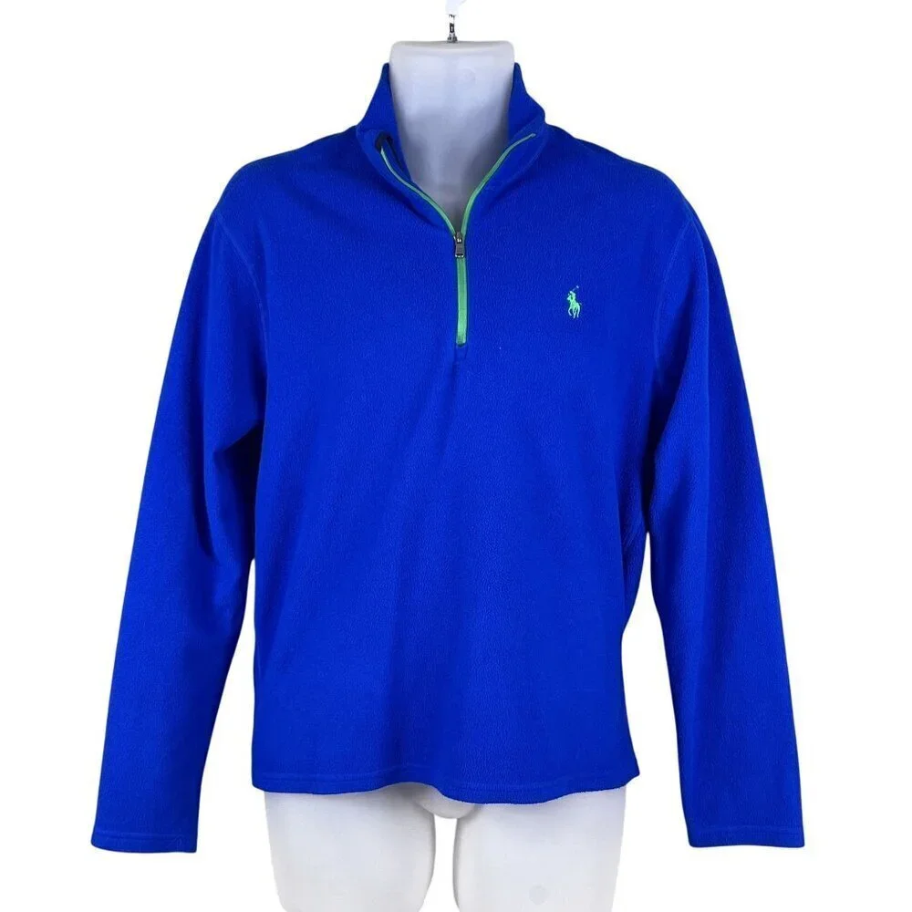 Polo Ralph Lauren Performance Men M 1/4 Zip Fleece Blue Pullover Logo Athleisure